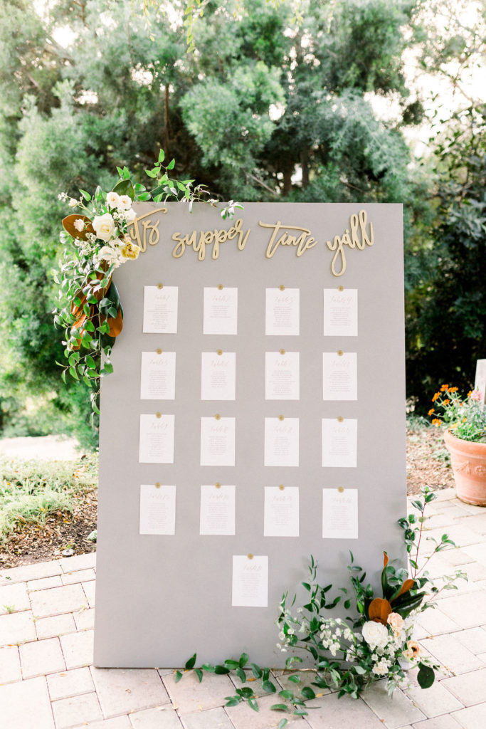 A Romantic Fall Wedding reception at Maravilla Gardens, escort display board