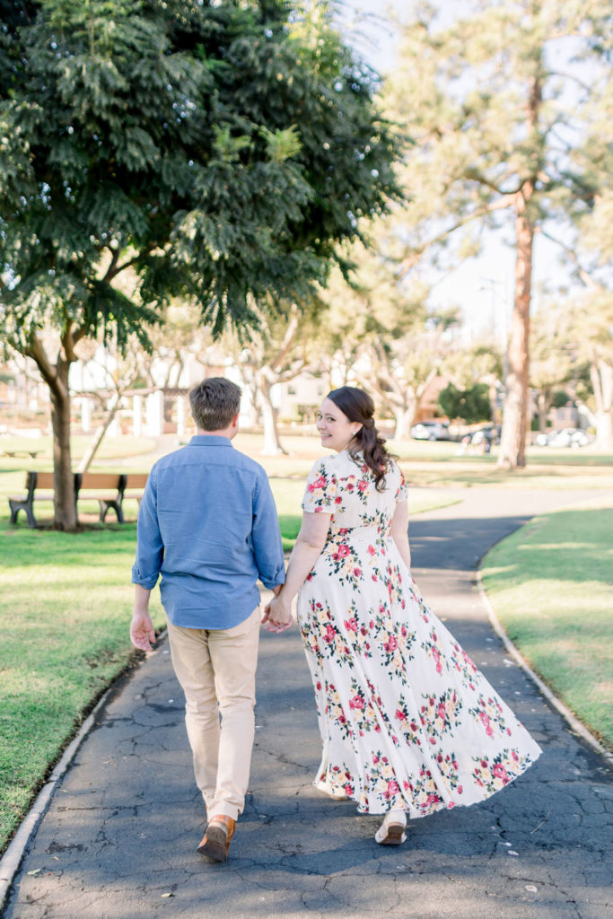 engagement photo session with couple in a park in Los Angeles