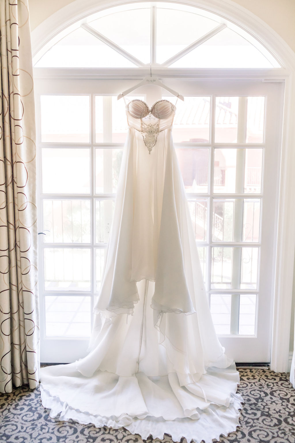 embellished strapless chiffon wedding dress 