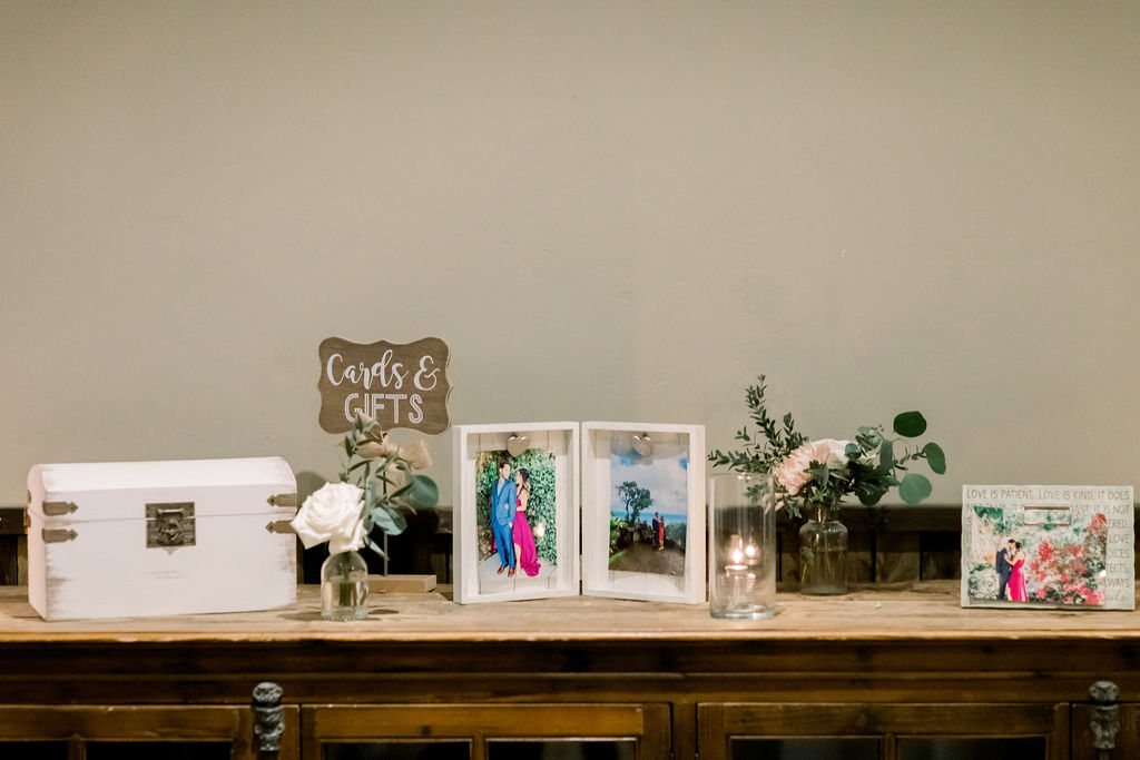 gift and card table with photos 