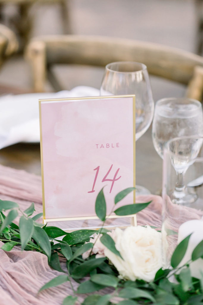 gold framed pink table number