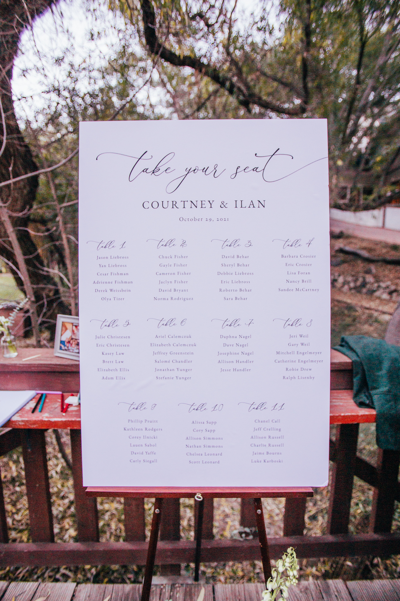 classic seating chart with cursive font