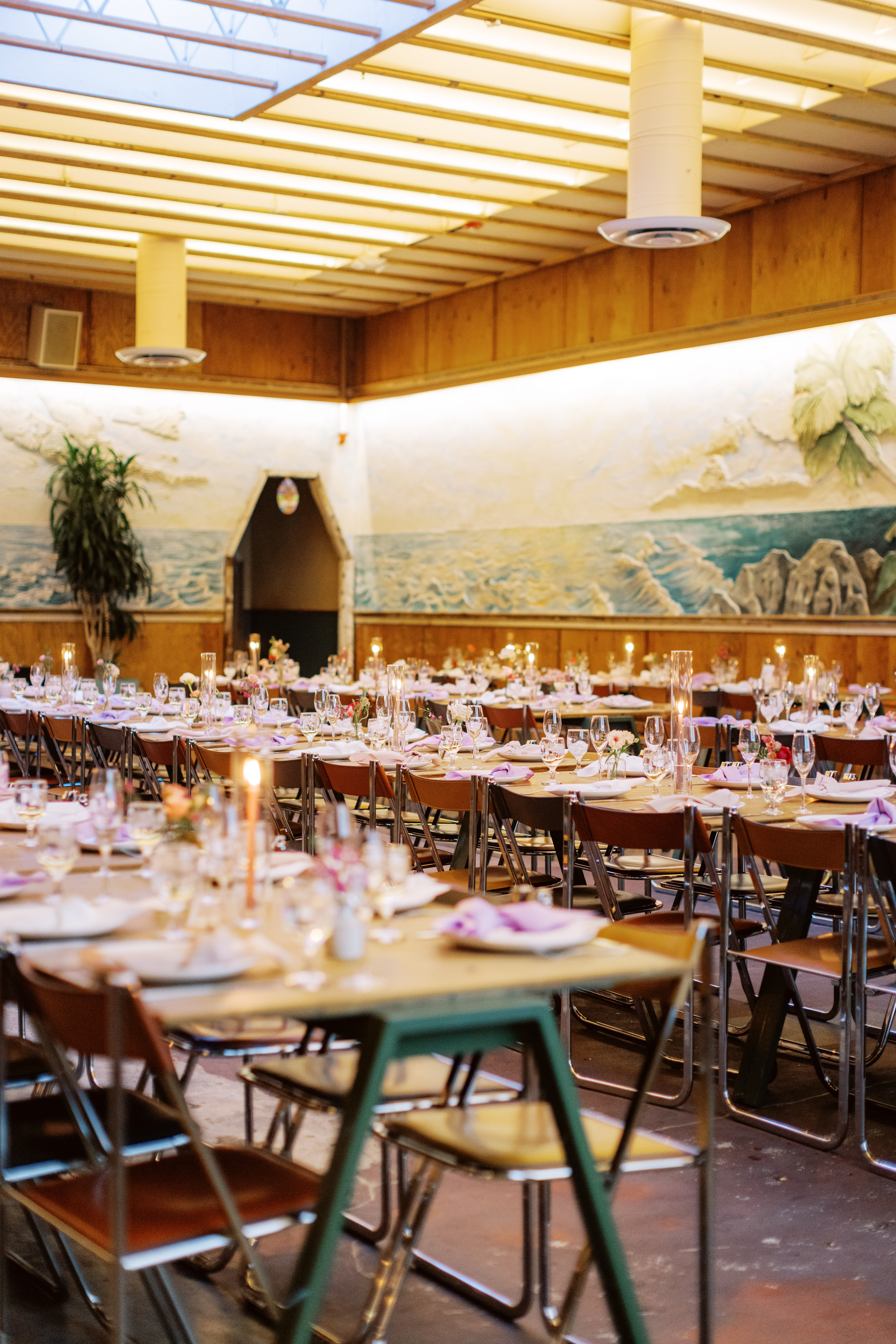 wedding reception at The Valentine DTLA with pink and purple color palette 