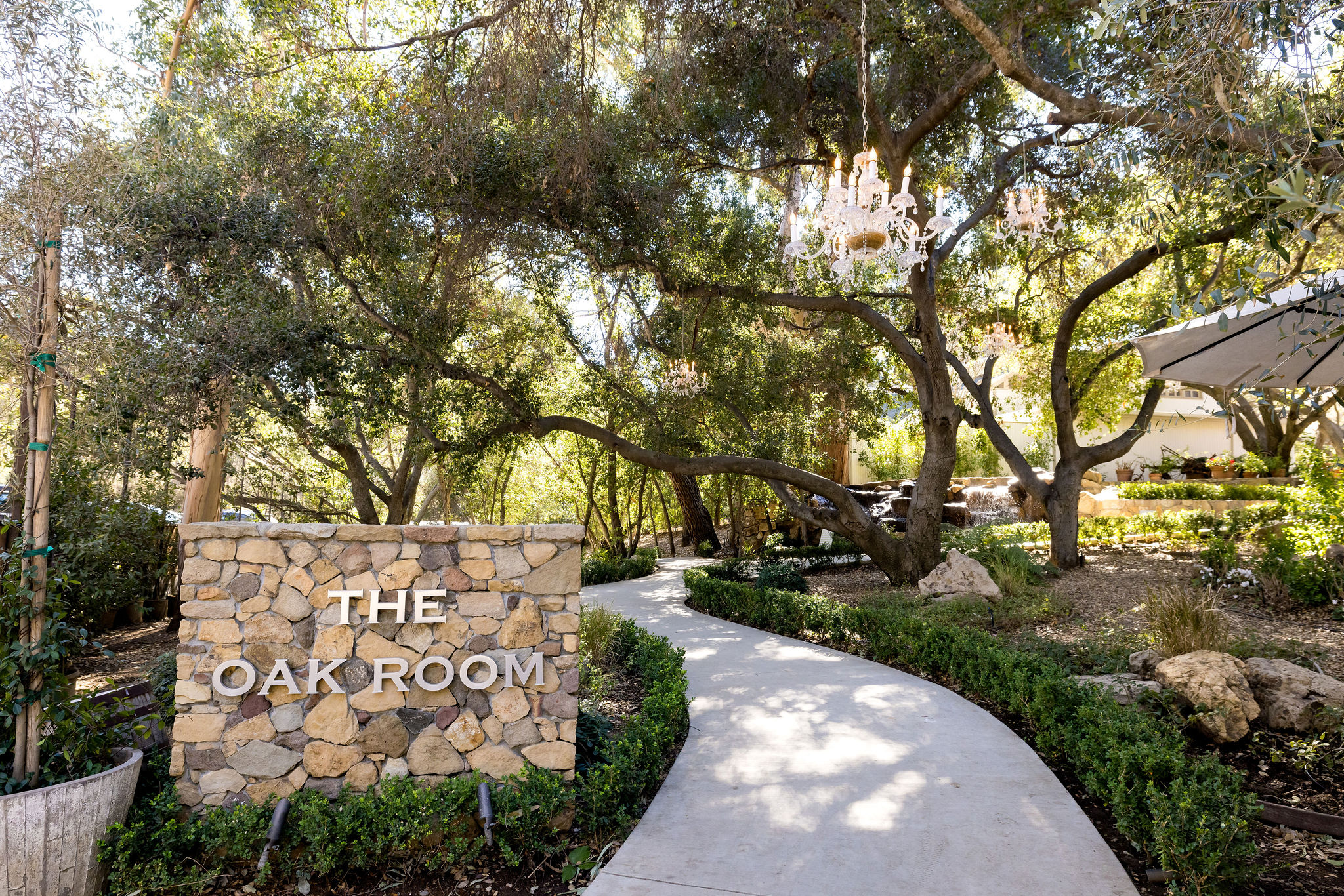 entrance sign of The Oak Room at Calamigos Ranch in Malibu