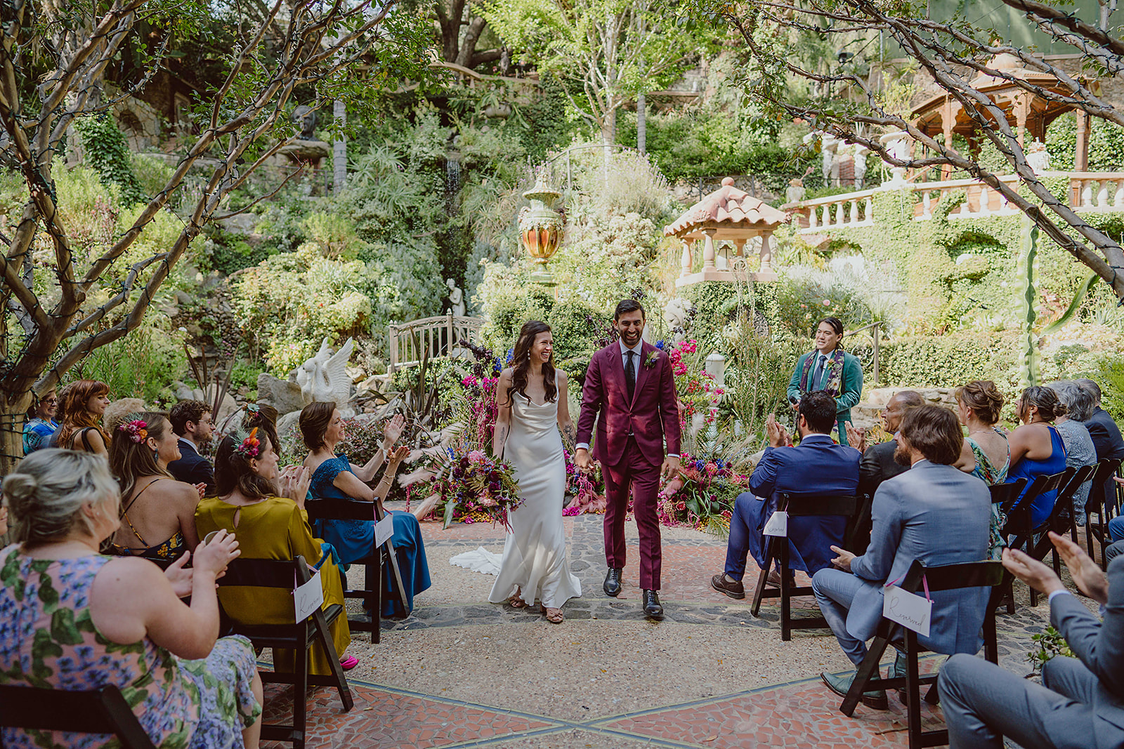 bride and groom recessional at The Houdini Estate in Hollywood