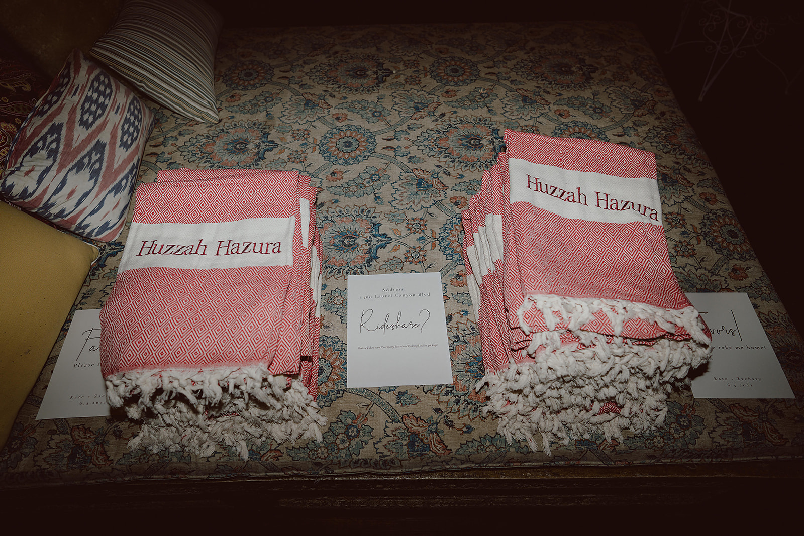 guest favor blankets that read Huzzah Hazura