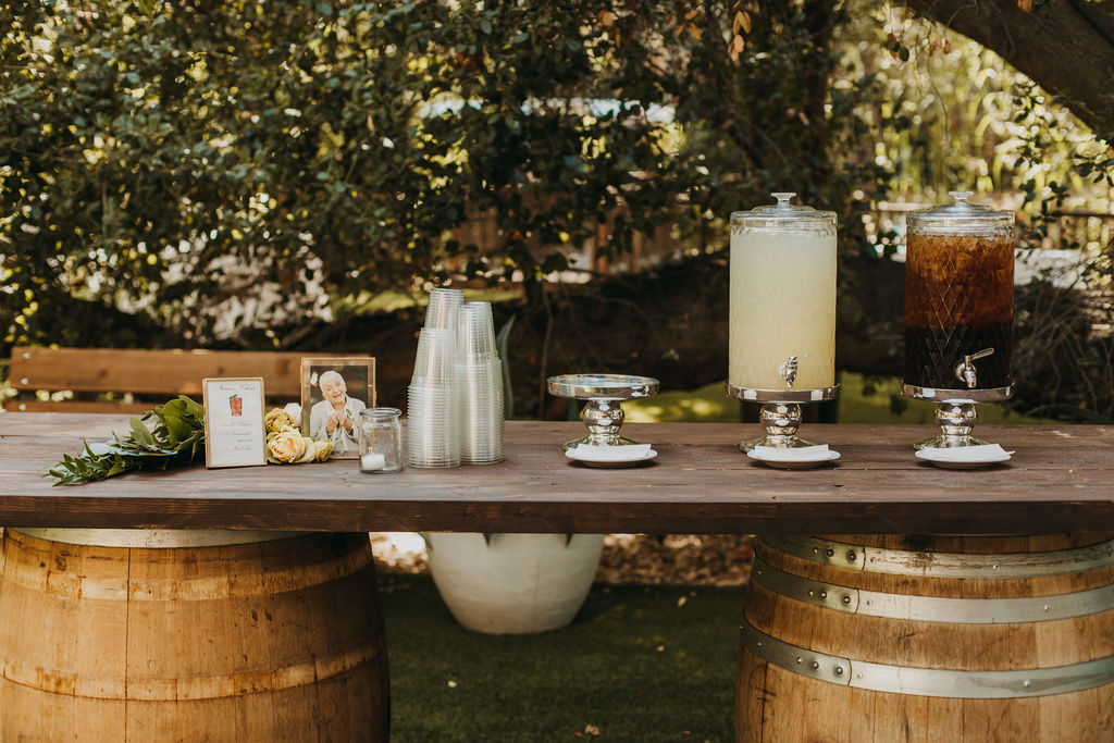 beverage station during cocktail hour at Calamigos Ranch